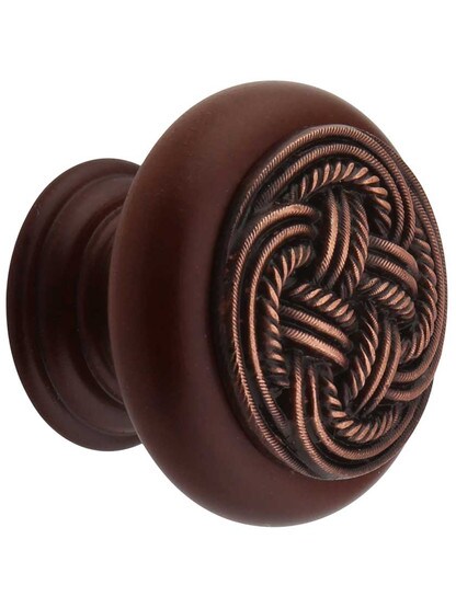 Classic Weave Wood Knob in Cherry/Antique Copper.